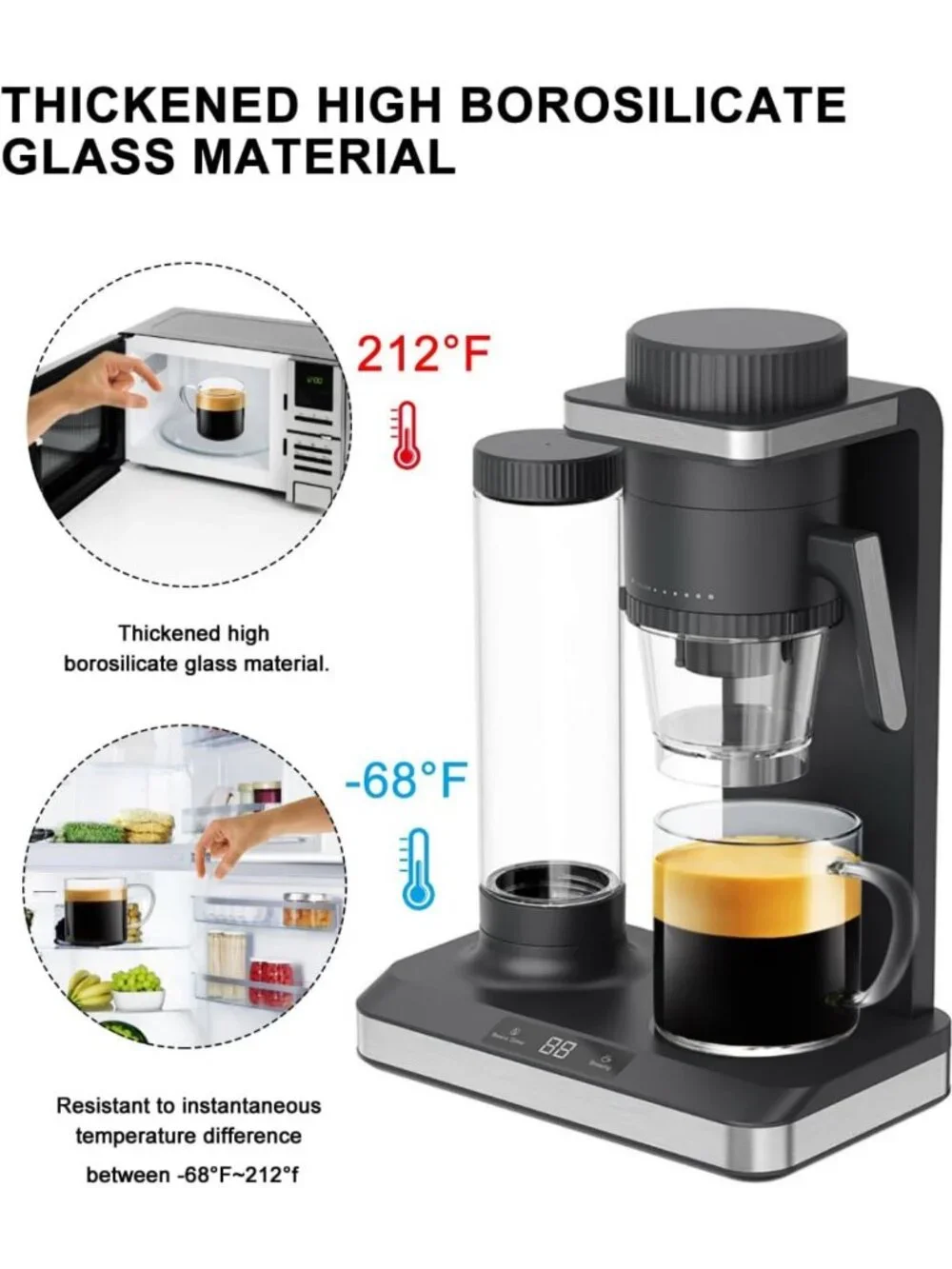 Hand Blown Clear Coffee Mugs Set of 4, 14 oz Heat Resistant Tea Cups